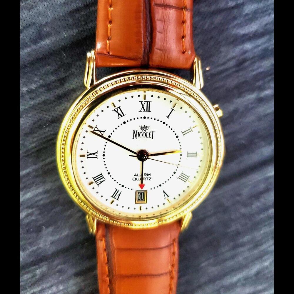 Rare‎ Nicolet 146 Japan Quartz Men's Watch White Enamel Dial